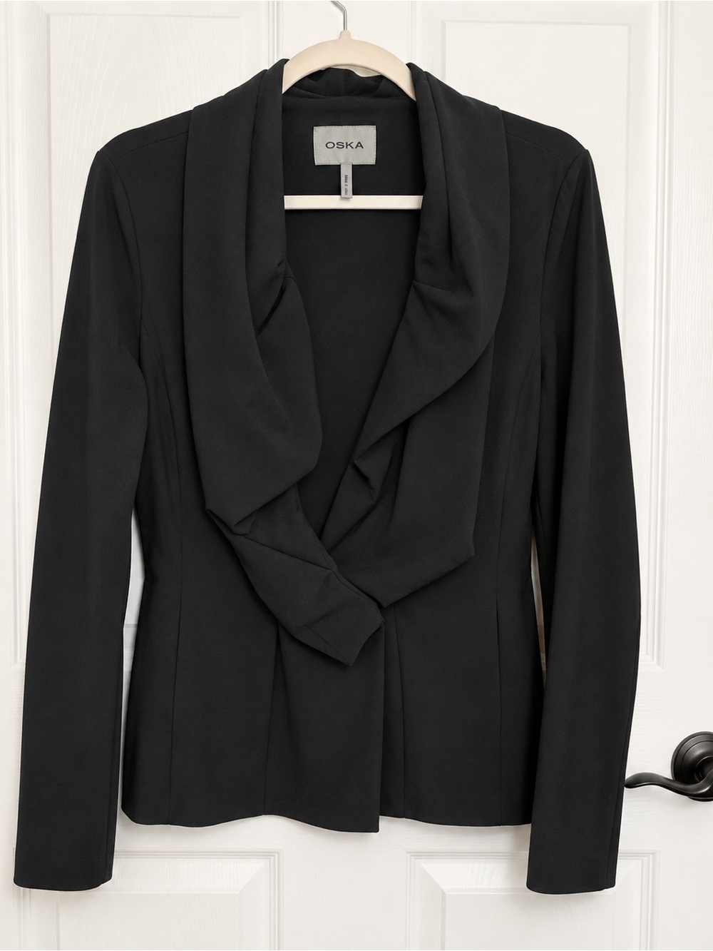 OSKA Black Draped Shawl Collar Open Front Jacket Blazer Women’s Size M